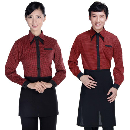 時尚紅色款式西餐廳職業裝定制服裝廠家